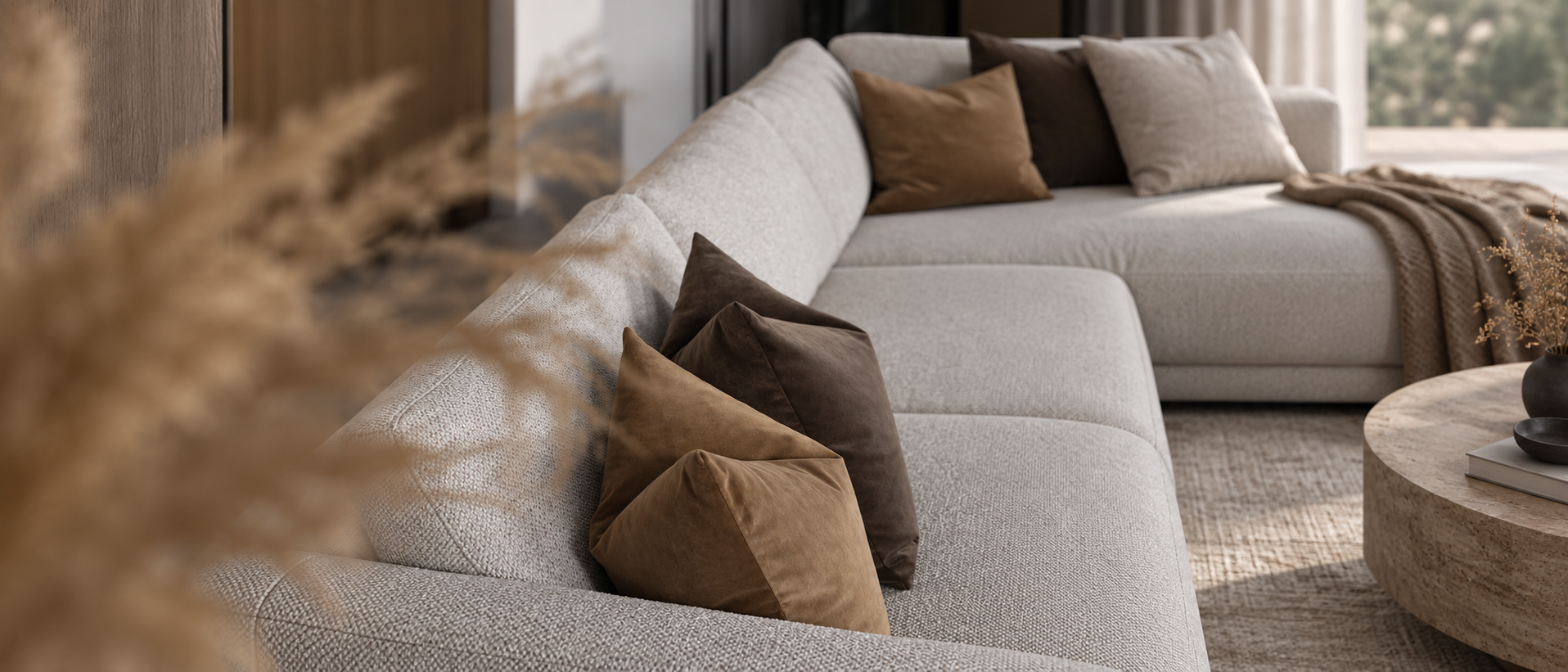 Layered pillows in a comfortable living space