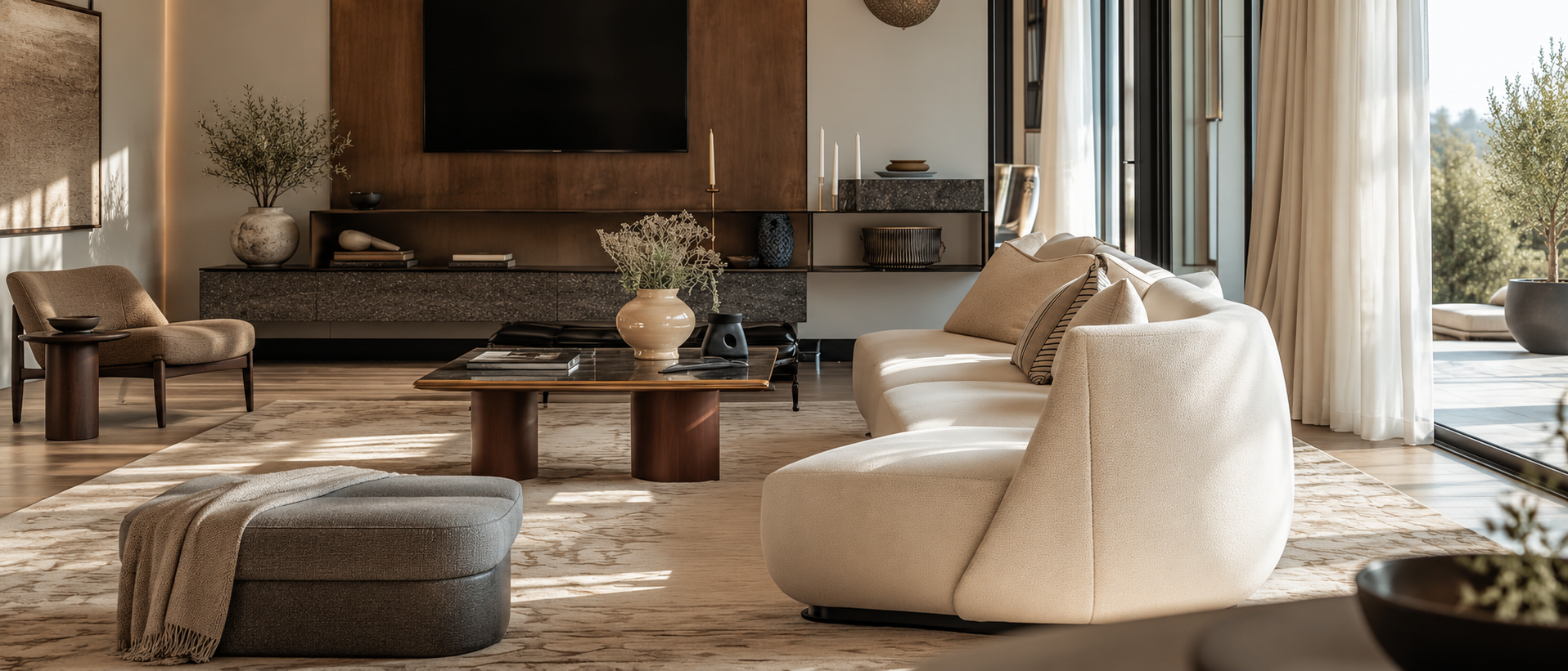 Cushions styled in a balanced modern interior