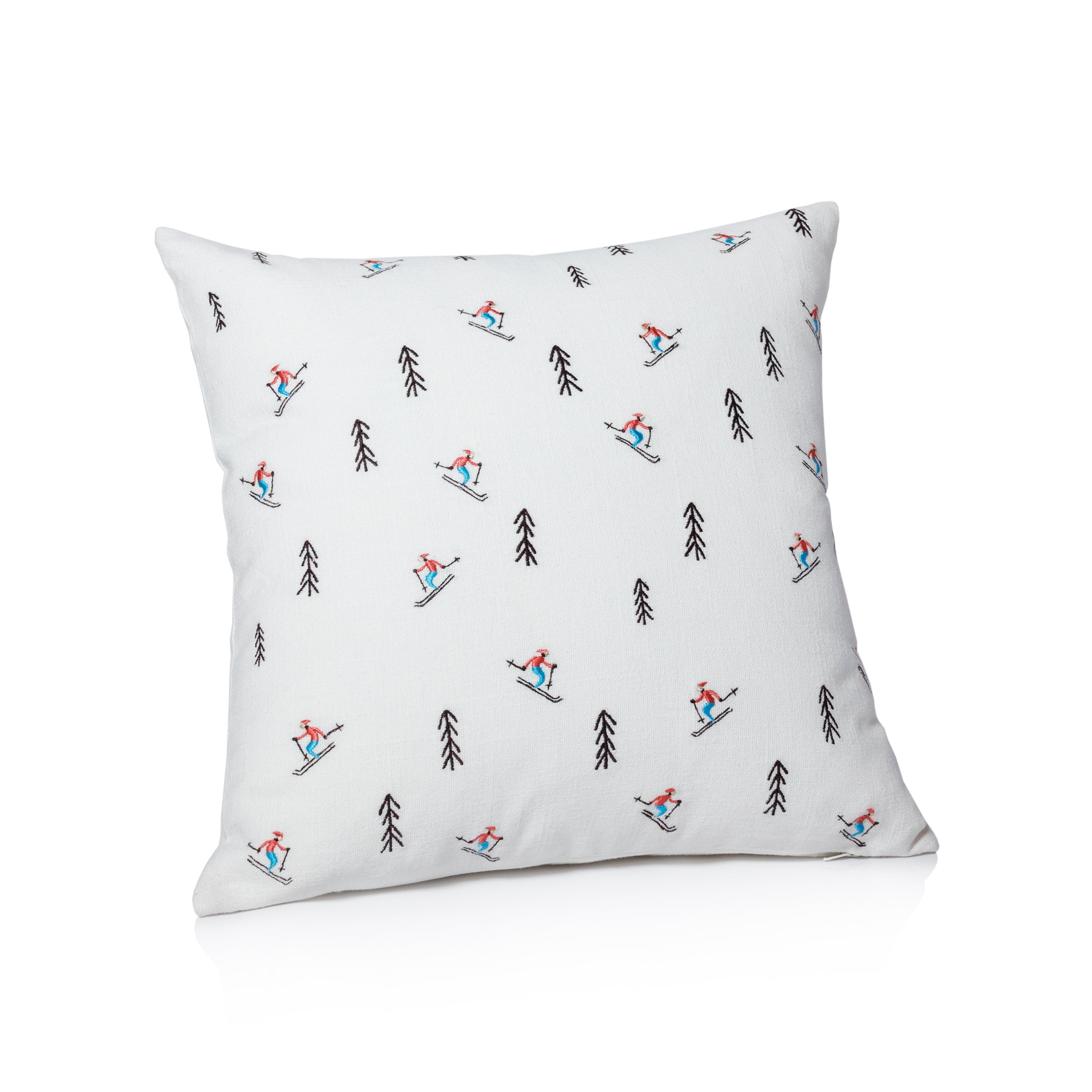 Trees and Skiers Cotton Embroidered Throw Pillow - Image 2