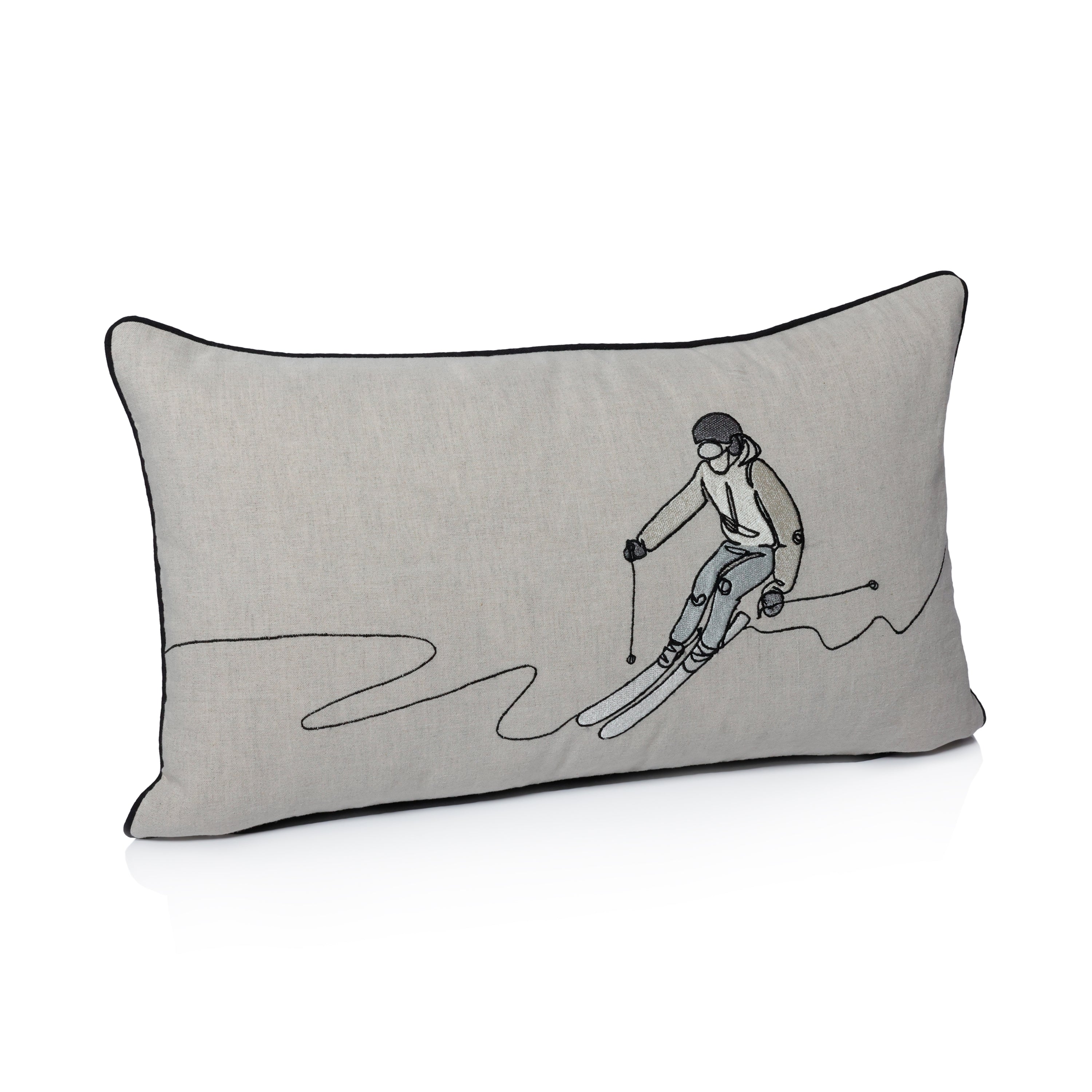 Skier Linen Embroidered Throw Pillow - Image 2